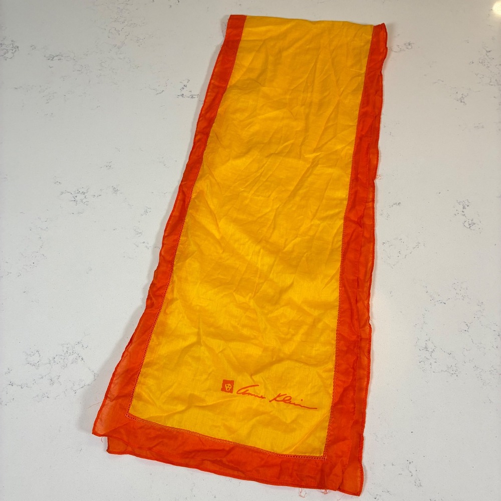 Vtg Anne Klein Scarf Colorblock Oblong Sheer Logo Bright Summer Designer Retro